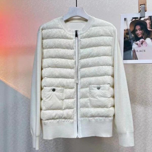 Chaquetas de mujer Top Calidad Moda Diseñador Abrigos 2023 Invierno Damas Lana Tejer Algodón Acolchado Patchwork Manga larga Blanco Negro