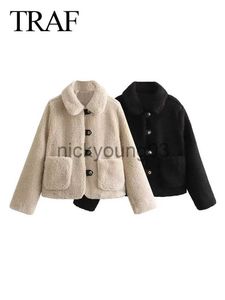 Women's Jackets TRAF hiver mode couleur unie veste polaire femme manteau chaud à manches longues simple boutonnage poche veste ample femmes hauts J231113