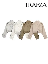 Jackets de mujeres Trafza Sutumn Sutumn Fashion Trench con cinturón para la chaqueta de collar de solapa de manga larga femenina