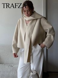 Giacche da donna TRAFZA Cappotto elegante con collo a sciarpa da donna con tasche Giacca monopetto a maniche lunghe in tinta unita Capispalla invernale spesso e caldo 231101