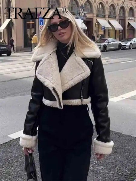 Vestes Femmes Trafza Femmes Mode Épais Chaud Faux Shearling Crop Manteau Vintage Manches Longues Fermeture À Glissière Veste Automne Femelle Survêtement Chic Tops