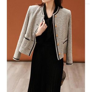 Damesjacks trendy en chique jas wollen plaid short jas voor lente herfst licht luxe stijl uit het deler worden