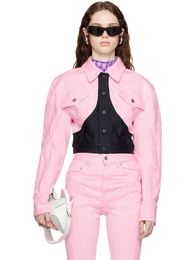 Chaquetas de mujer Trendy Fake Two Piece Patchwork Runway Crop Denim Jacket Mujeres Turn Down Collar Loose Blue Pink Short Jeans ZN299 230725