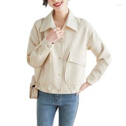 Damenjacken Wendekragen Kurzmantel Damen Frühling Herbst 2023 Lässige Beige Jacke Outwear