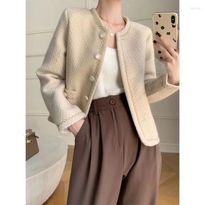 Chaquetas de mujer Tweed francés elegante temperamento mujeres cuello redondo manga larga Casual todo fósforo Tops 2023 otoño coreano Chic abrigos femeninos