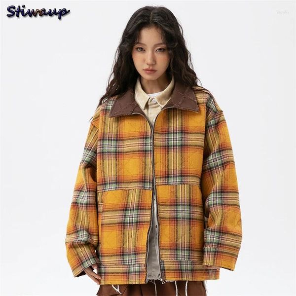 Vestes pour femmes en tweed veste printemps 2024 en japonais y2k vintage externe extérieur vêtements de vêtements de luxe à carreaux jaunes