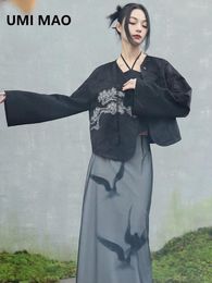 Damesjassen umi mao Chinese korte jas voorjaar retro stijl vestiging gusong geborduurde diagonale front top femme