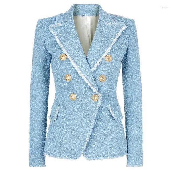 Vestes pour femmes États-Unis Manteau 2023 Classique Métal Double boutonnage Gland Tissage de cheveux Cultiver la veste de moralité