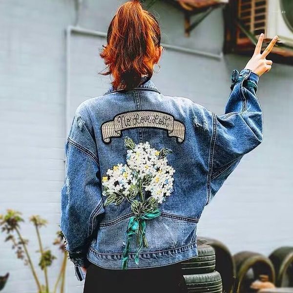 Jackets de mujeres Vangull Fashion Fashion Patchwork Femenino Denim Collar de giro de manga larga Abridos de pecho individual Jean Femenina