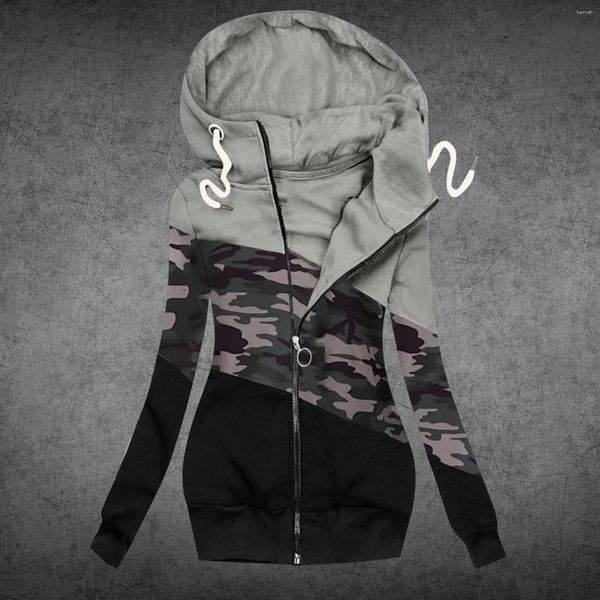 Vestes Femmes Vantage Winter Long Jacket Femmes Camouflage Prints Sweat à capuche Zipper Pardessus Ajusté Zip Up Manches Blazer Femme