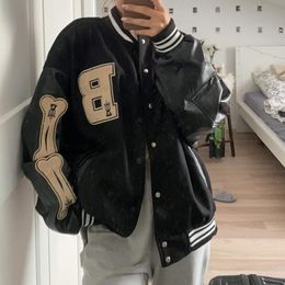 Damesjacks Varsity Baseball Bomber Jacket Women Hip Hop Harajuku Bone Letter Patchwork Leather Jackets Streetwear Men Men unisex College Coats 230210