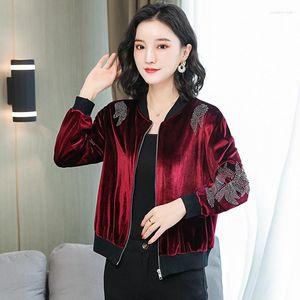 Vestes femme velours manteau court femme automne hiver industrie lourde clou perle couleur unie sauvage lâche cardigan uniforme de baseball veste haut