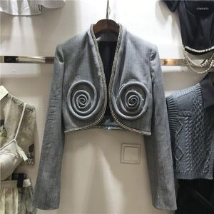 Damesjacks Veste Femme Rhinestone plaatbloempak Jacket vrouwen 2022 herfst jas ontwerp plaid korte hoge taille afslank top