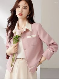 Vestes pour femmes contraste vimairement manteau rose rose couché pour femmes 2024 poitrine simple des vêtements d'extérieur courts singles