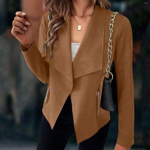 Damesjassen Vintage Beige Bruin Suede Dames Effen Slank Kort Vest Tops Herfst Winter Ritsjas Damesmode Grote reverspak