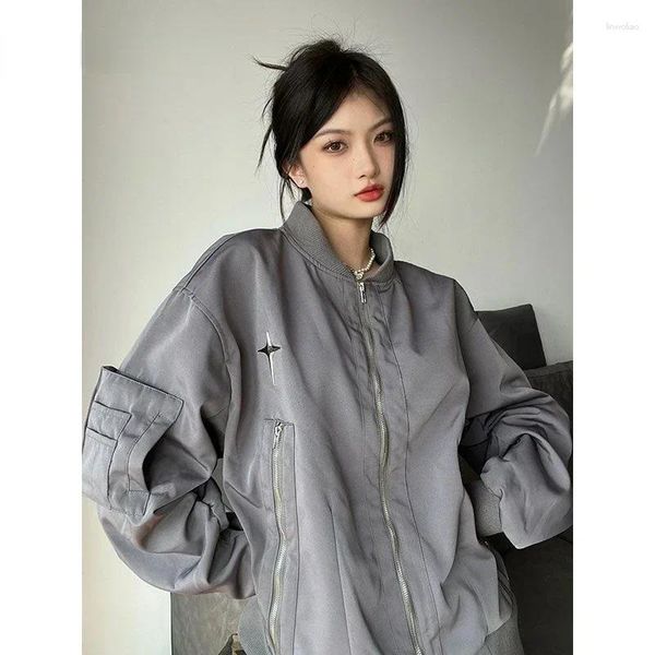 Vestes pour femmes vintage veste veste femme surdimensionnée de mode coréen kpop streetwear star girl y2k couple windbreaker manteaux