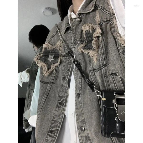 Vestes Femmes Vintage Denim Femmes Harajuku Streetwear Oversize En détresse Sans Manches Femme