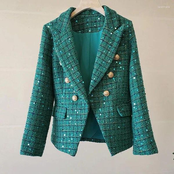 Chaquetas para mujeres vintage doble chaqueta de tweed de frías de pecho capa de alta calidad damas exterior casual casaco femme