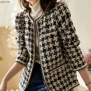 Vestes pour femmes vintage du début d'automne tweed femme veste inspi le style élégant doucewomen noire tweed tweed dame cardigan outwearl2403