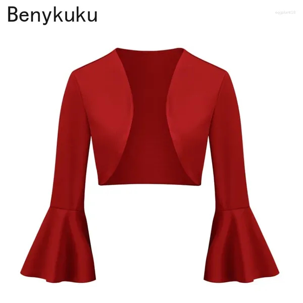 Jackets para mujeres Manga de bengala Vintage Bolero Bolero Solid Red Black abrigos para mujer 2024 Abrigas de mujeres