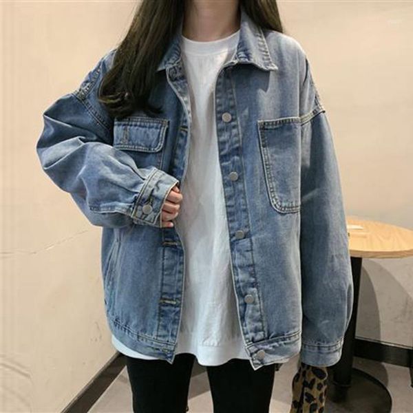 Vestes Femmes Vintage Jeans Veste Femmes Automne Hiver Surdimensionné Coréen Denim Manteaux 2021 Pour Dames Solide Casual Lâche Bomber Outwear