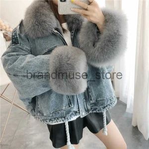 Vestes Femmes Vintage surdimensionné Denim veste femmes détachable lapin doublure de fourrure grand col de fourrure manteau hiver nouveau décontracté épais chaud Jean Parka2022 J231219