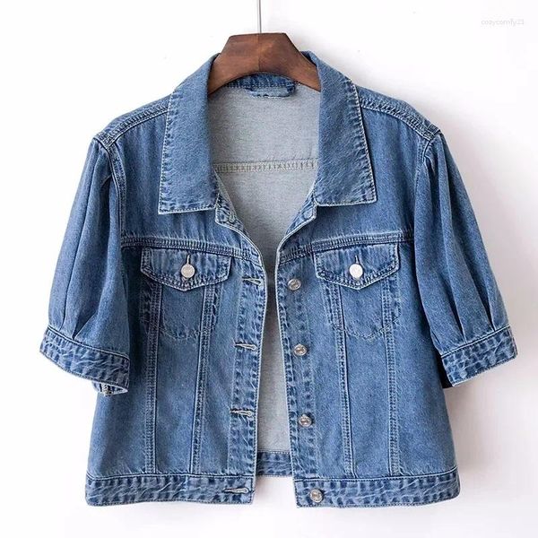 Chaquetas de mujer Vintage Thin Denim Coat Women 2024 Primavera Verano Single Breasted Pocket Short Jeans Chaqueta Mujer Ropa de abrigo recta G2551