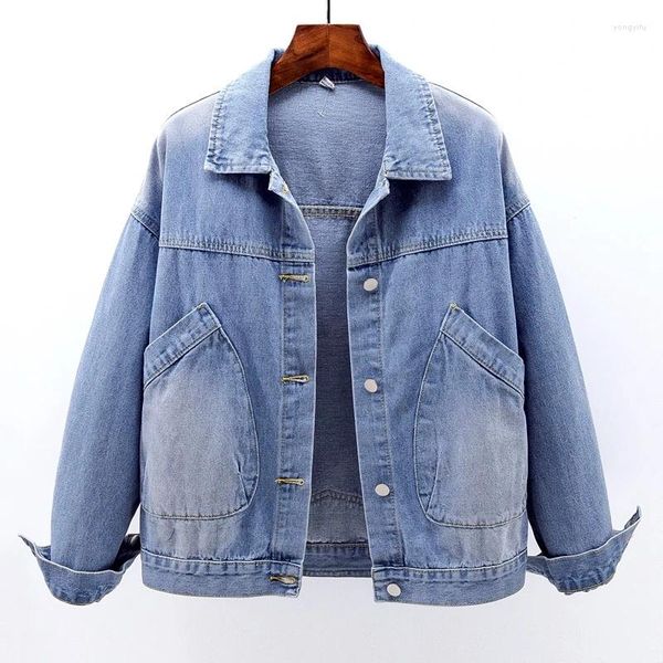 Vestes Femmes Vintage Wash Blue Denim Femmes Chaquetas Mujer Lâche Pleine Manches Grande Poche Jeans Court Veste Manteau Femme Coréenne Outwear