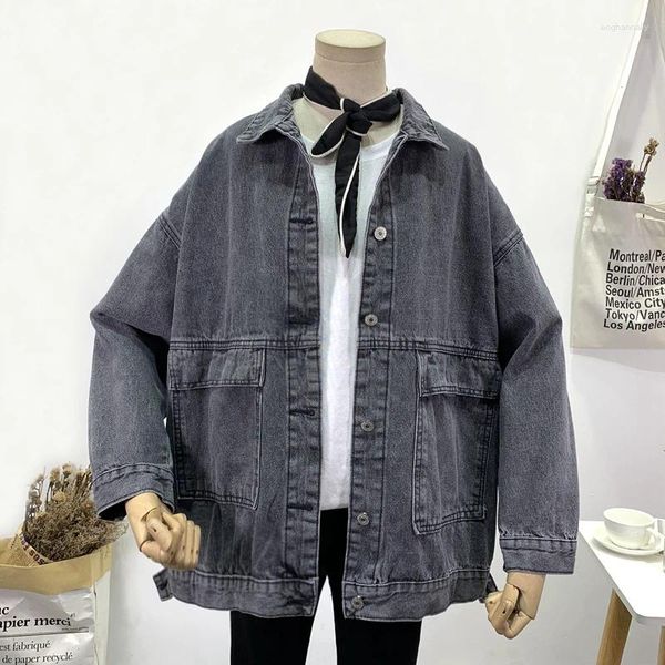 Vestes pour femmes vintage lavée gris-noir jeans veste veste femme lâche grosse poche coréenne décontractée à manches longues en denim femme printemps