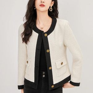 Vestes Femmes Vintage Laine Tweed Office Lady Costume Manteau Automne Hiver Manteaux élégants pour femmes à manches longues Patchwork Veste Slim