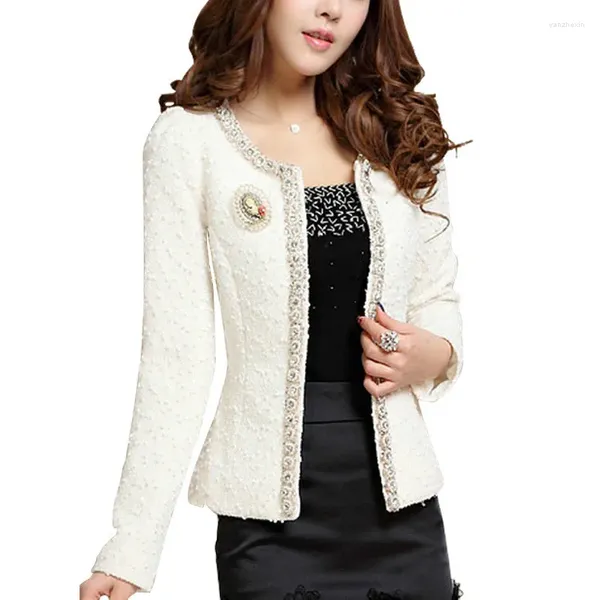 Vestes pour femmes Volalo 2024 Femmes Spring Summer Coat Courte Design Élégant Perge de diamant Slim Longue Veste d'extérieur à manches