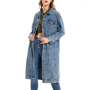 Vrouwen Jassen Warme Jassen Voor Vrouw Lange Mouw Slanke Denim Jas Enkele Breasted Stijlvolle Herfst Kleding 2023 Overjas