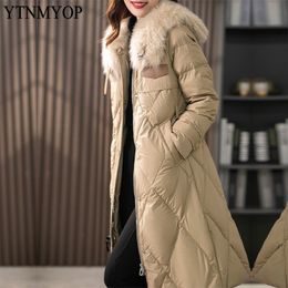 Vestes pour femmes blanc canard vers le bas femme hiver mince mode long manteau S4XL bureau dame vêtements vêtements de neige vêtements d'extérieur 231118