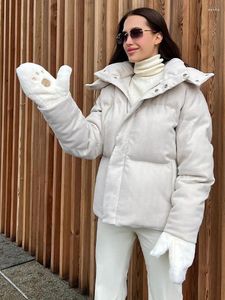 Chaquetas De Mujer Blanco Espesar Cuello Grande Cálido Cremallera Abrigo De Algodón Mujeres Manga Larga Suelta Moda Abrigo Invierno Casual Calle Chaqueta Acolchada