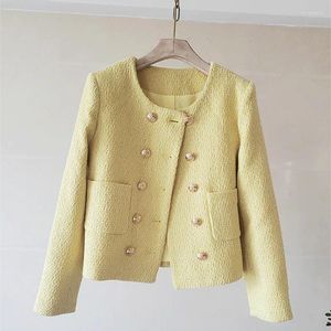 Vestes pour femmes en tweed blanc tweed femme manteau blazer automne hiver 2024 collier pointu à poitrine double avec bouton jeste