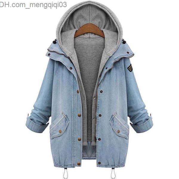 Vente en gros de vestes pour femmes - 2017 Femmes Casual Jeans Tricotés Veste Deux Pièces Ensemble Denim Veste À Capuche Surdimensionné Casual Femmes Manteau Outwear Plus La Taille Z230818