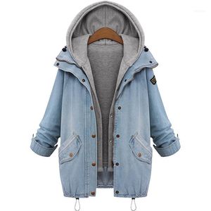 Vestes pour femmes Vente en gros - 2022 Femmes Casual Jeans tricotés Veste Deux pièces Ensemble Denim Hooded Oversized Coat Outwear Plus Size1