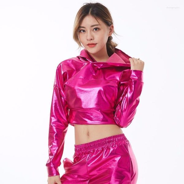 Vestes pour femmes en gros mode exclusive 2022 printemps été Jazz lâche mince unisexe Rose rouge brillant haut Performance porter danse