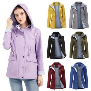 Damesjacks Windscheper vrouwen Europese grootte dames midden-lengte jas Wind regenjas zak zipper capuchon met afneembare hoed uit outswear