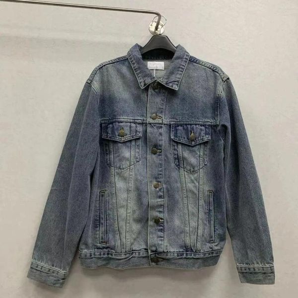 Vestes pour femmes manteau d'hiver Patchette de lettre à manches longues en denim bleu veste de style rétro décontracté.