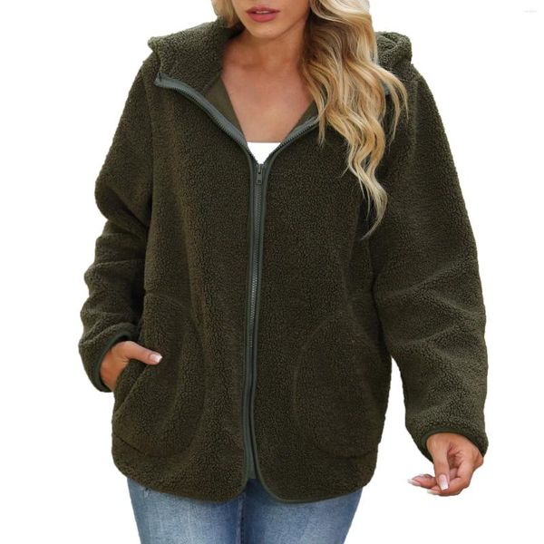 Chaquetas de mujer Abrigos de invierno para mujer 2023 Fleece Color sólido Chaqueta coreana Manga larga Cardigan Sudaderas Cremallera Streetwear Solapa