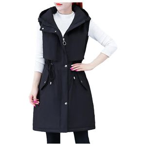 Winterlagen voor damesjassen Vest met kapmouwloze warme down jas zakken gewatteerd jasje buiten lichtgewicht