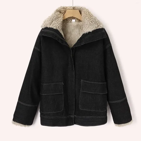 Vestes pour femmes hiver doudoune chaud Vintage bouton en détresse court Denim Jean manteau avec poche Abrigo Invierno Mujer