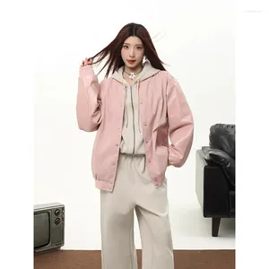 Damesjassen Winter Koreaanse Mode Voor Vrouwen 2023 Streetwear Honkbal Uniform Oversized Jas Student Losse Roze Jassen