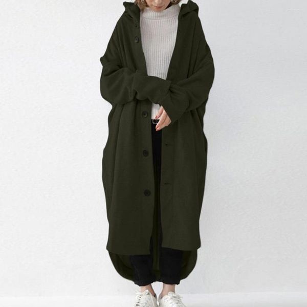 Vestes pour femmes hiver Maxi manteau élégant Trench manteaux pour femmes à capuche ourlet irrégulier cheville longueur poches épaisses couleurs unies extérieur