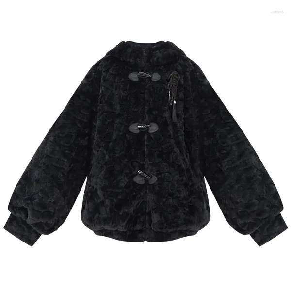 Jackets para mujeres Winter National Style Daily Linda Girl Black Plush Plush