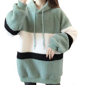 Vestes pour femmes Produits d'hiver Lady Clothe Hoodie Garder au chaud Laine d'agneau Harajuku Sweat-shirt Épissage Haricot Vert Manteau Pull Femme 221201