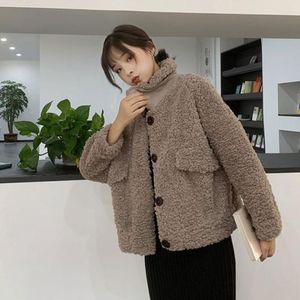 Damesjassen Winter Warm Teddy Lamb Fur Jacket Coats Vrouwen Casual met een enkele borsten overjas pluizige gezellige turn-down kraag fleece bovenkleding