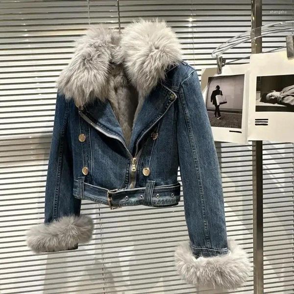 Chaquetas de mujer Invierno Mujer Denim Abrigo Chaqueta Cuello corto Cálido High Street Outerwear Espesar Calidad Diseño de lujo Ropa de fiesta