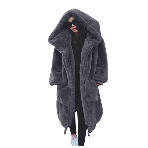 Vestes Femmes Hiver Femmes Haute Qualité Fausse Fourrure Manteau De Luxe Long Lâche À Capuchon Pardessus Épais Chaud Plus Taille Femelle Manteaux En Peluche # T2G